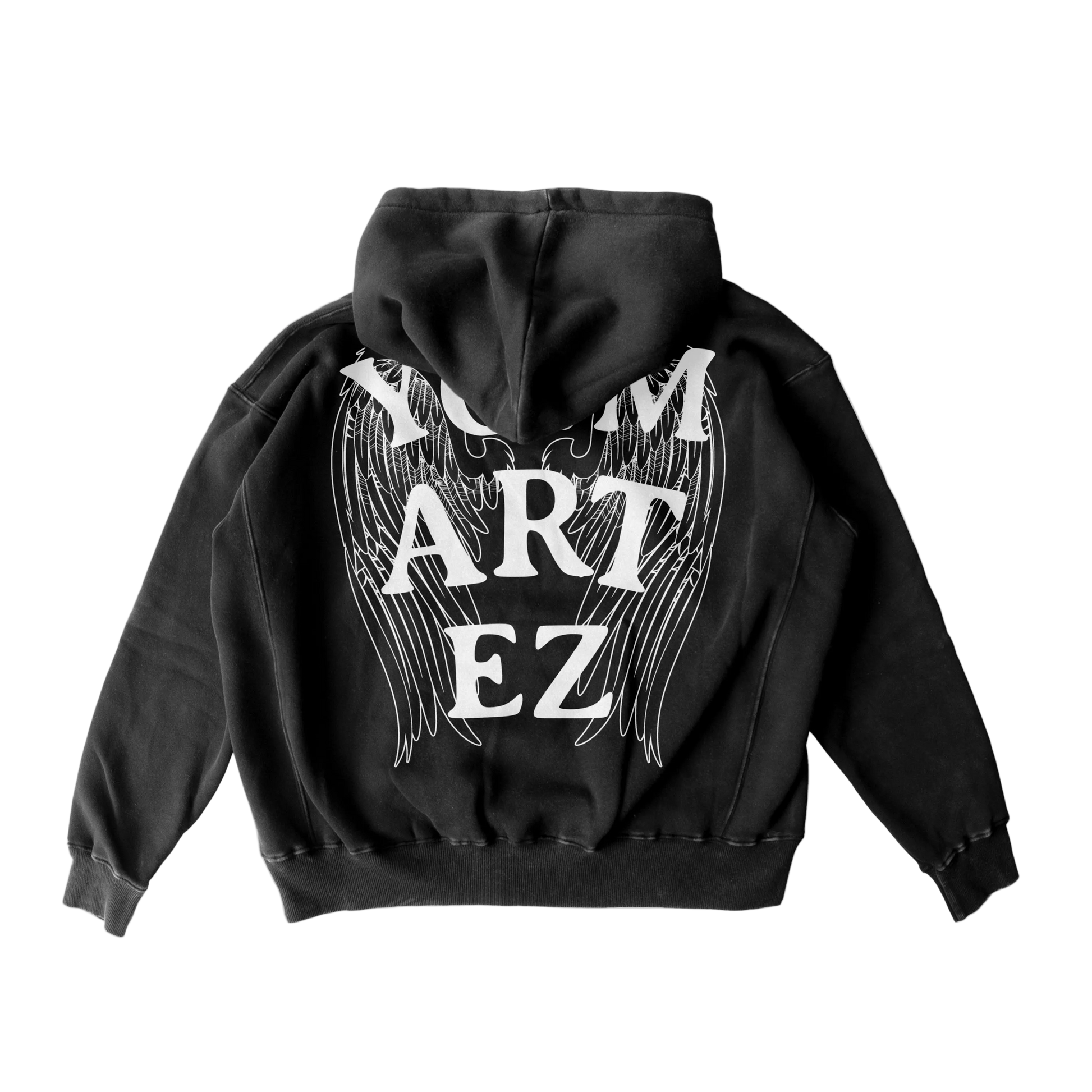 Black oversized hoodie with 'Art That Lives' text on the front.