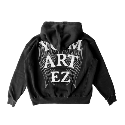 Black oversized hoodie with 'Art That Lives' text on the front.