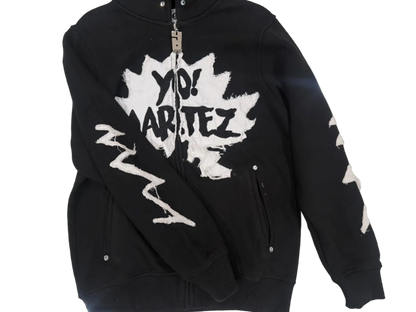Yo! Martez Zip-up Hoodie black edition, up close sleeve details.
