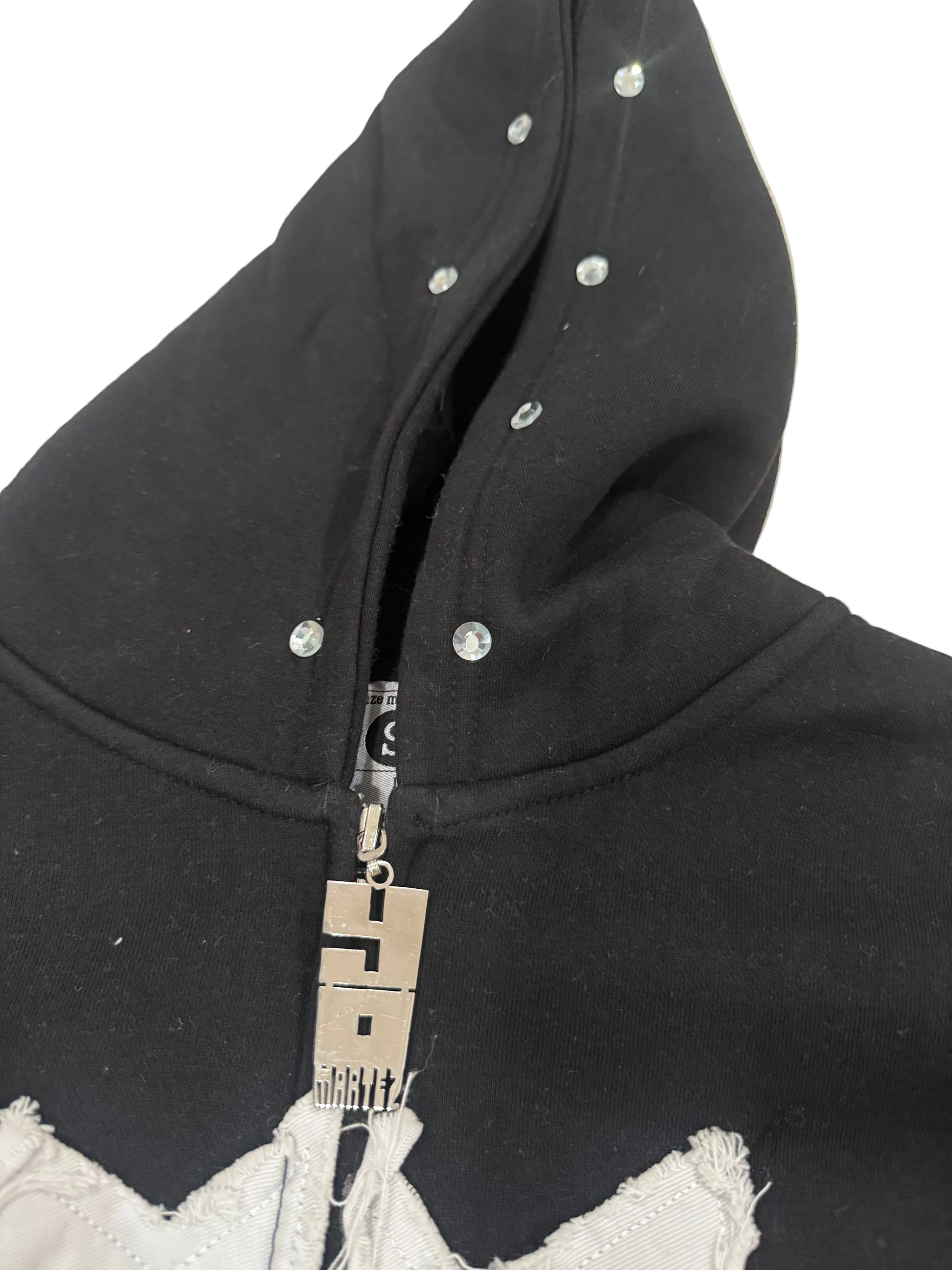 Yo! Martez Zip-up Hoodie black edition up close details on hoodie. 