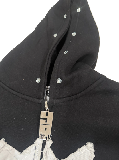 Yo! Martez Zip-up Hoodie black edition up close details on hoodie. 
