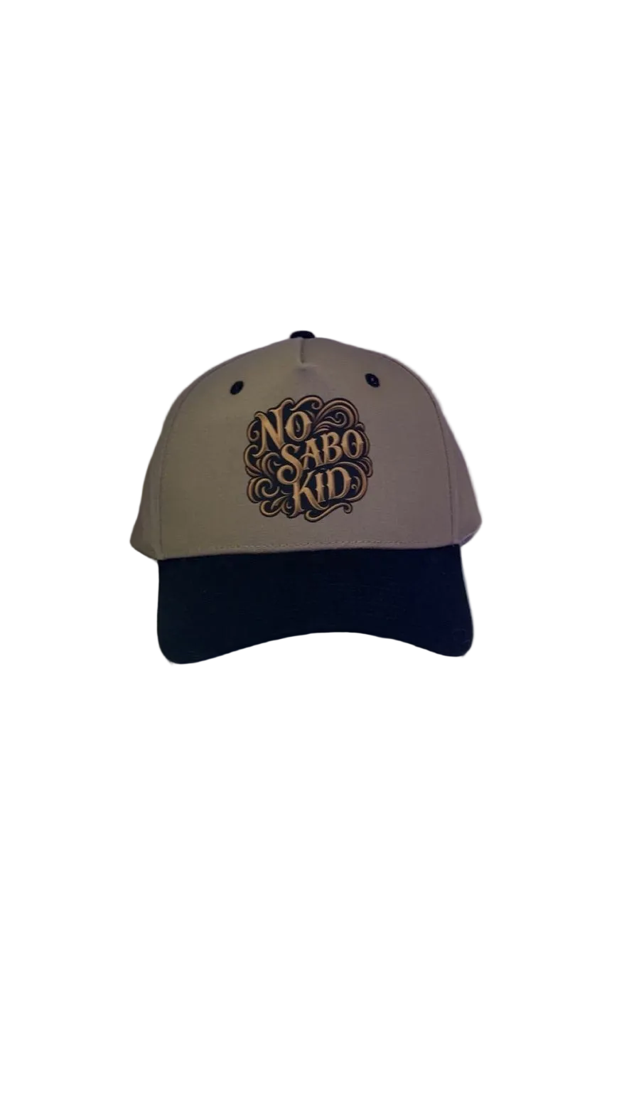 Beige and navy cap with 'No Sabo Kid' 