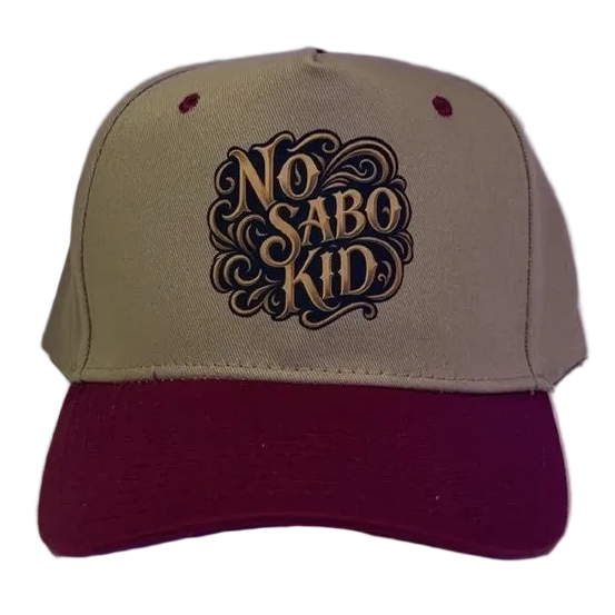 Beige and red cap with 'NO SABO KID' logo
