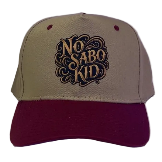 Beige and red cap with 'NO SABO KID' logo