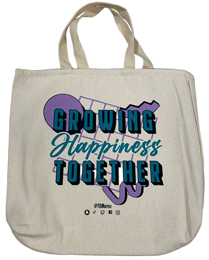 Yo! Martez beige carrying tote text GROWING HAPPINESS TOGETHER