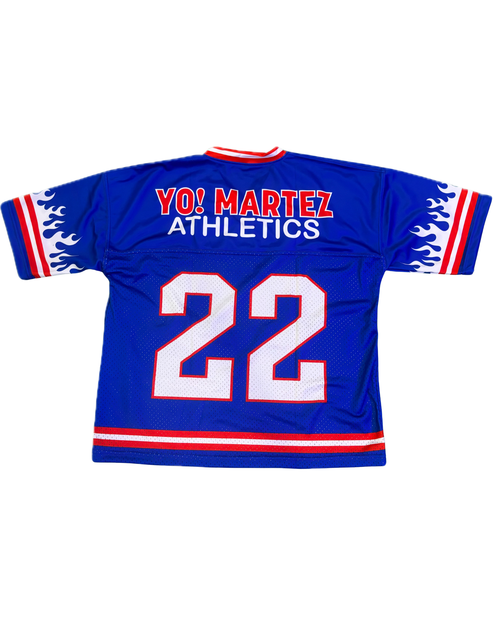 YO! MARTEZ — Twin Flame Jersey
Blue design w/ white flames & red accents