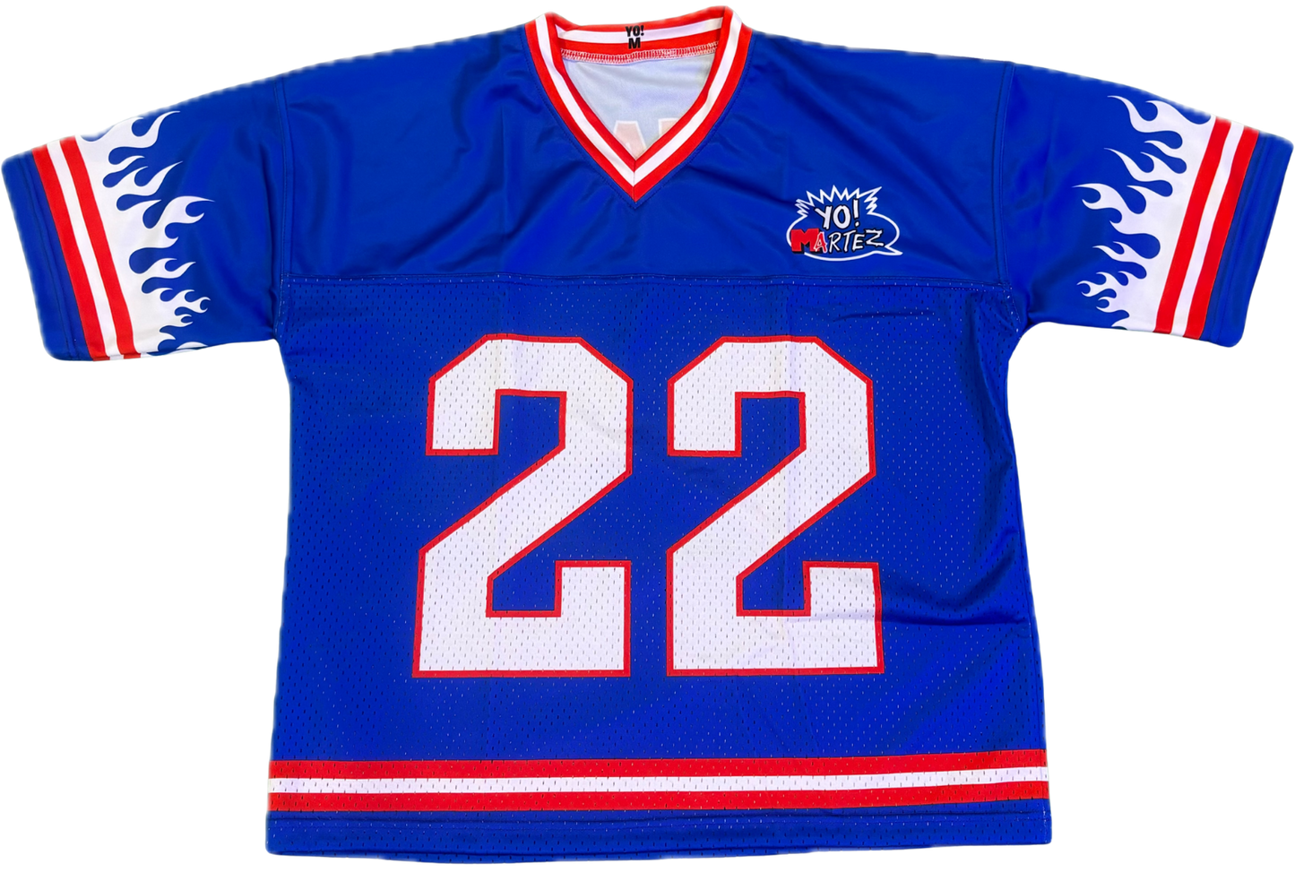 YO! MARTEZ — Twin Flame Jersey
Blue design w/ white flames & red accents