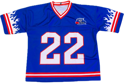 YO! MARTEZ — Twin Flame Jersey
Blue design w/ white flames & red accents