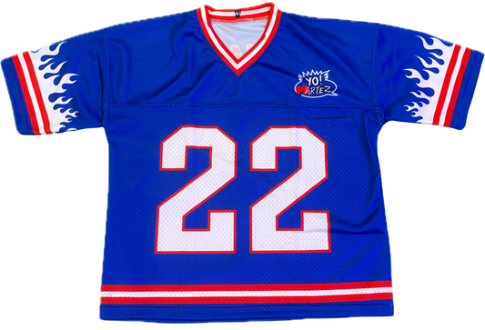 YO! MARTEZ — Twin Flame Jersey
Blue design w/ white flames & red accents