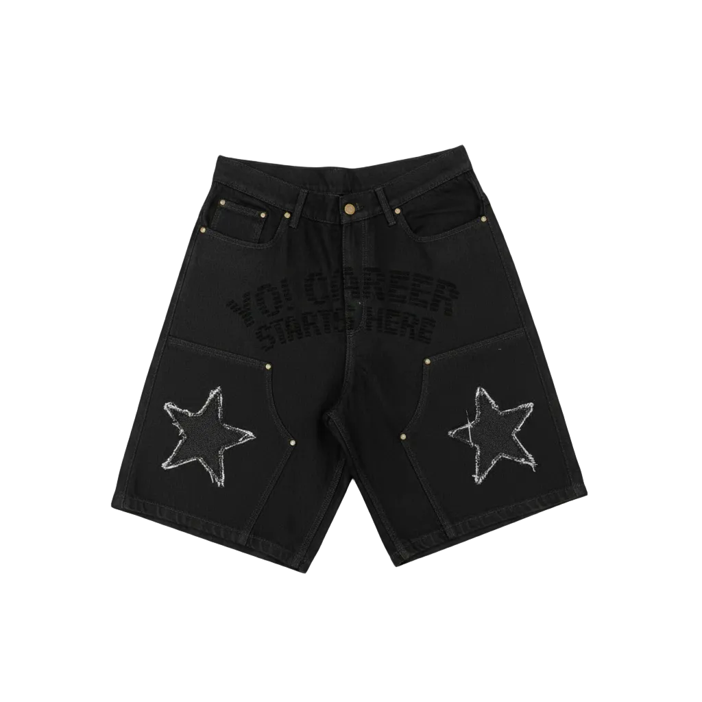 Yo! Martez Denim Black Jorts — Tonal Embossed