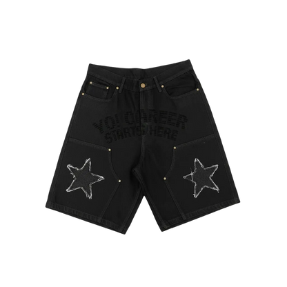 Yo! Martez Denim Black Jorts — Tonal Embossed