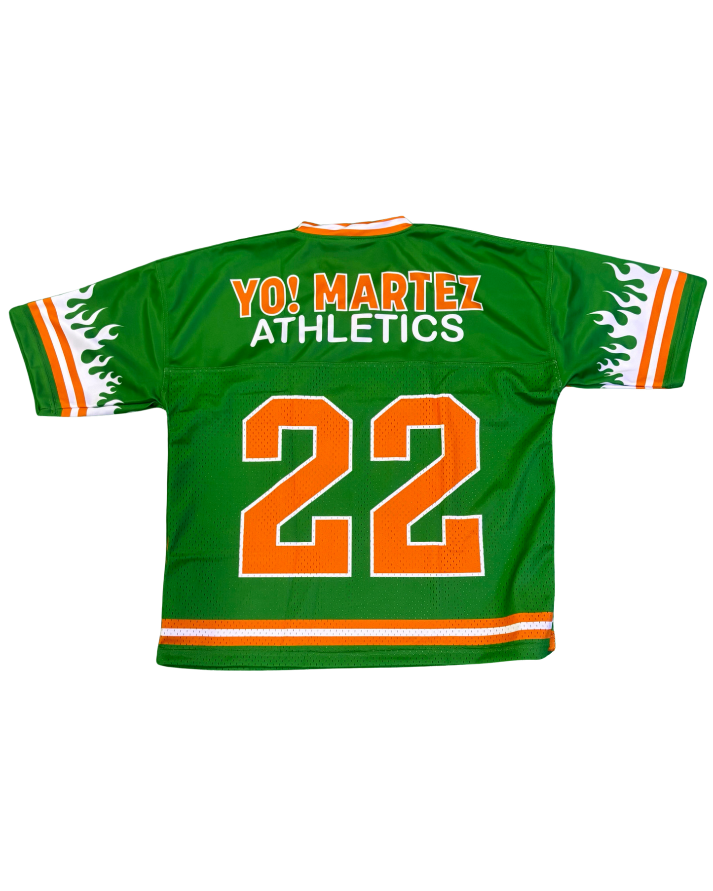 YO! MARTEZ — Twin Flame Jersey
Green design w/ white flames & orange accents