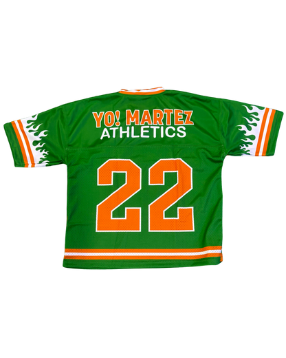 YO! MARTEZ — Twin Flame Jersey
Green design w/ white flames & orange accents