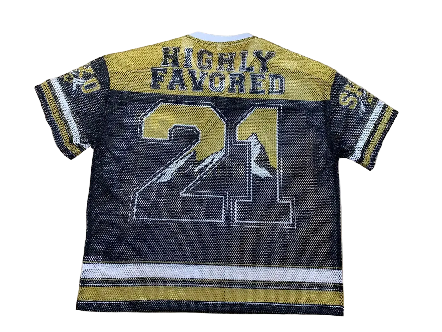 Retro Colorado Buffs football jersey with 'HIGHLY FAVORED.' and '21' printed on the front.