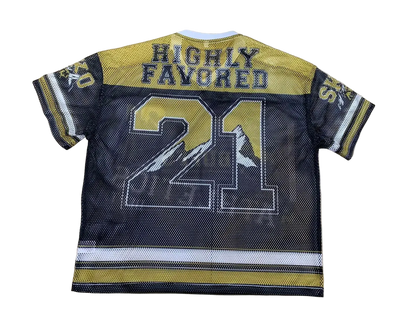 Retro Colorado Buffs football jersey with 'HIGHLY FAVORED.' and '21' printed on the front.