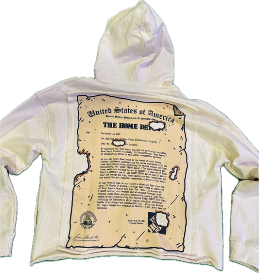 Cease & Desist Hoodie by Yo! Martez with real legal documentation present as the design scroll on the back 