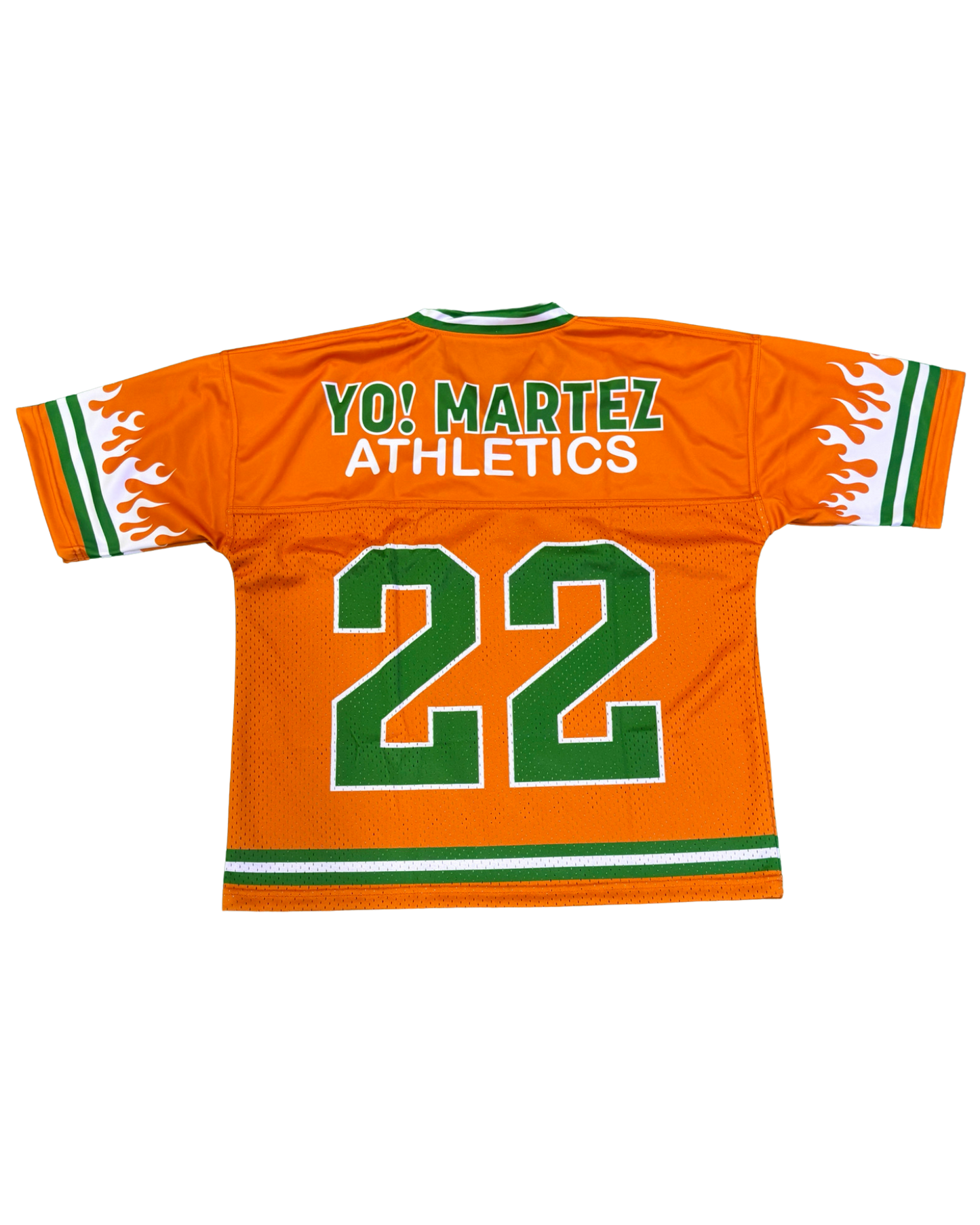 YO! MARTEZ — Twin Flame Jersey
Orange design w/ white flames & green accents
