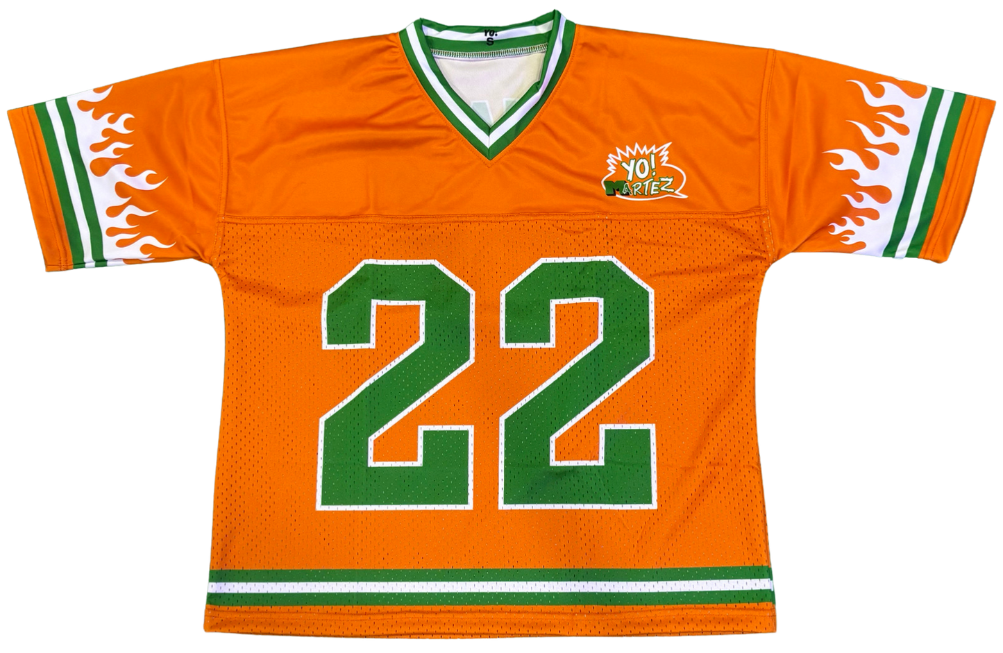 YO! MARTEZ — Twin Flame Jersey
Orange design w/ white flames & green accents