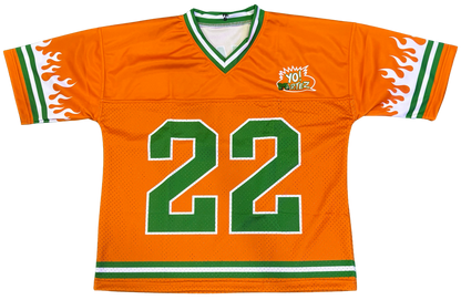 YO! MARTEZ — Twin Flame Jersey
Orange design w/ white flames & green accents