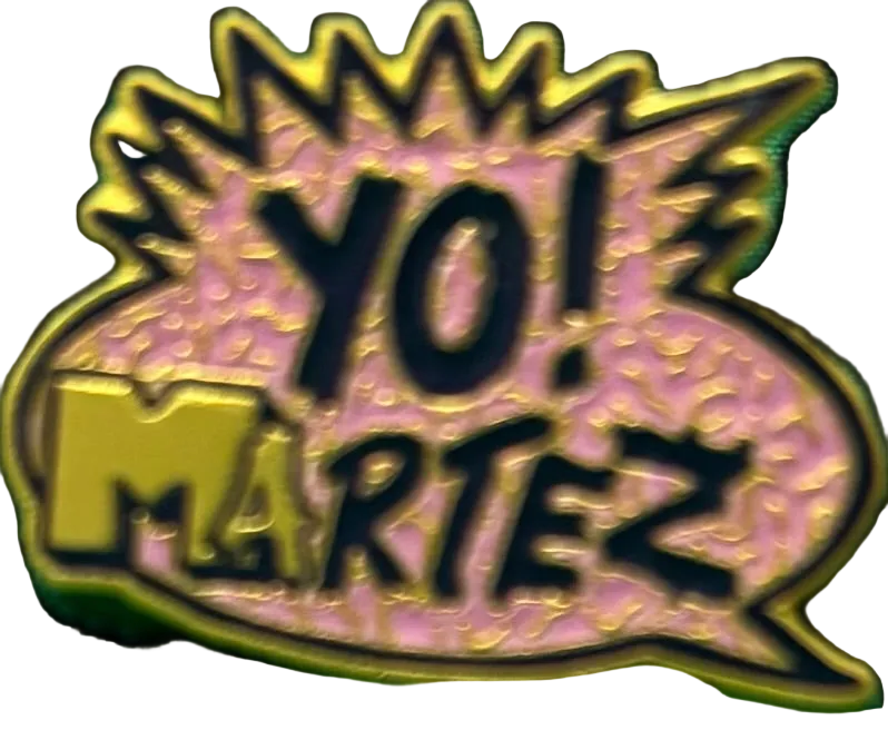 Logo with 'YO! MARTEZ' text in a colorful speech bubble design on a black background