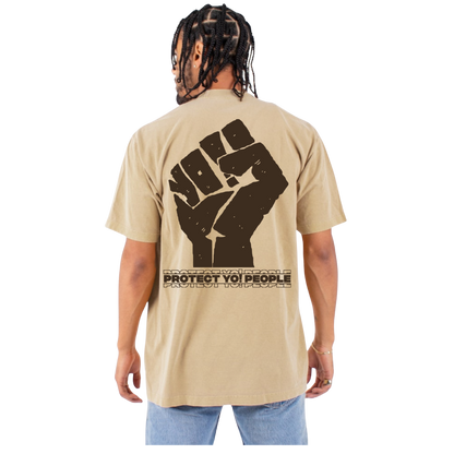 A back view of 'PROTECT YO1 PEOPLE' Beige T-Shirt 