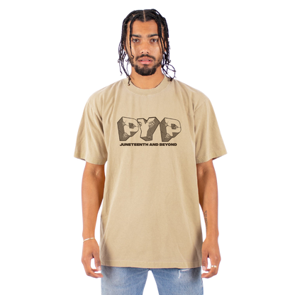 A front view of 'PYP Juneteenth and Beyond' Beige T-Shirt 