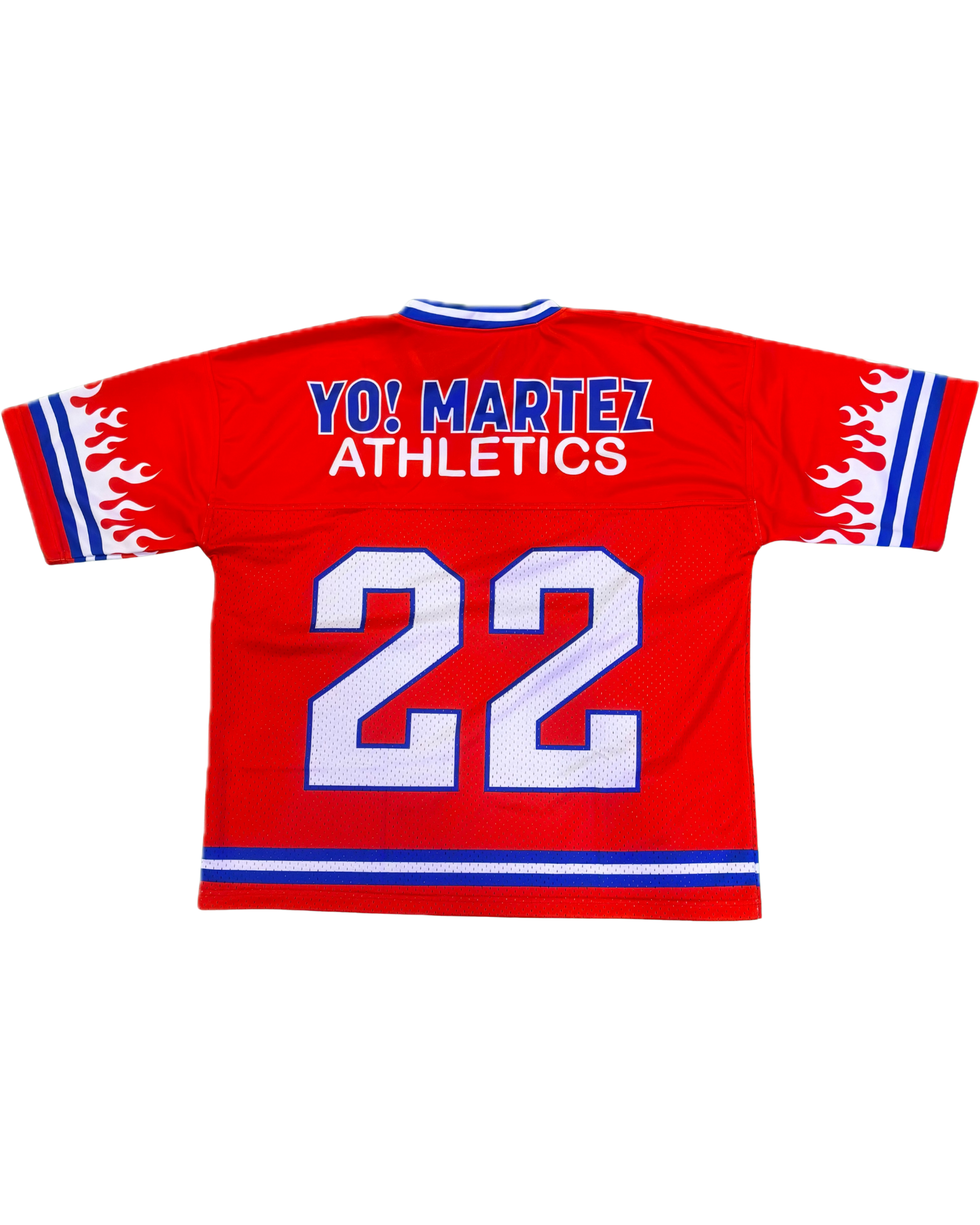 YO! MARTEZ — Twin Flame Jersey
Red design w/ white flames & blue accents