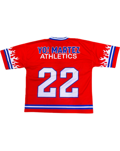 YO! MARTEZ — Twin Flame Jersey
Red design w/ white flames & blue accents