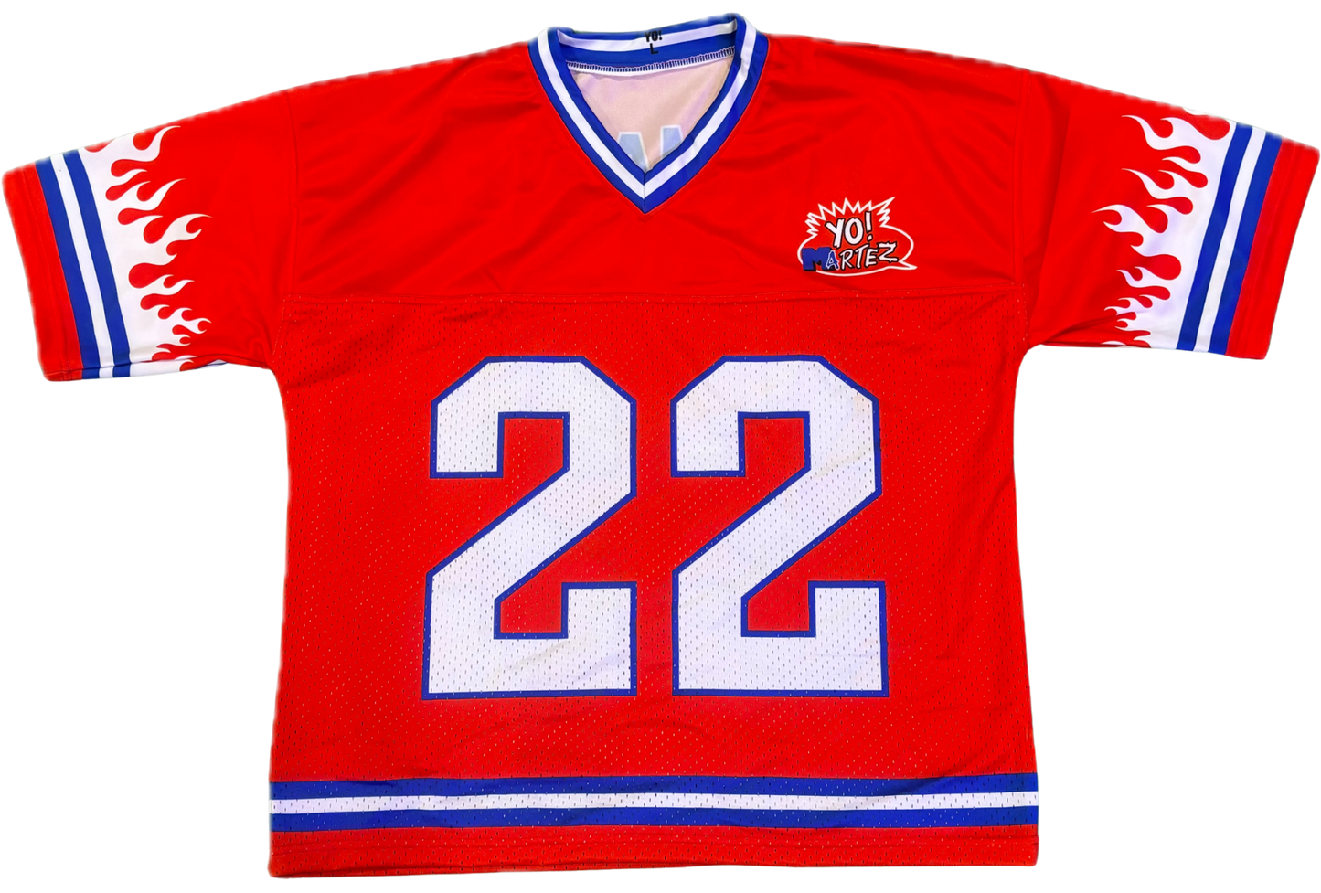YO! MARTEZ — Twin Flame Jersey
Red design w/ white flames & blue accents