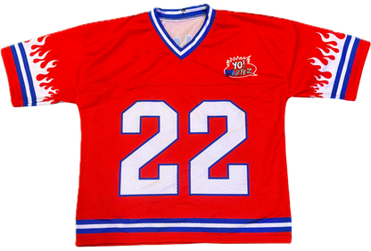 YO! MARTEZ — Twin Flame Jersey
Red design w/ white flames & blue accents