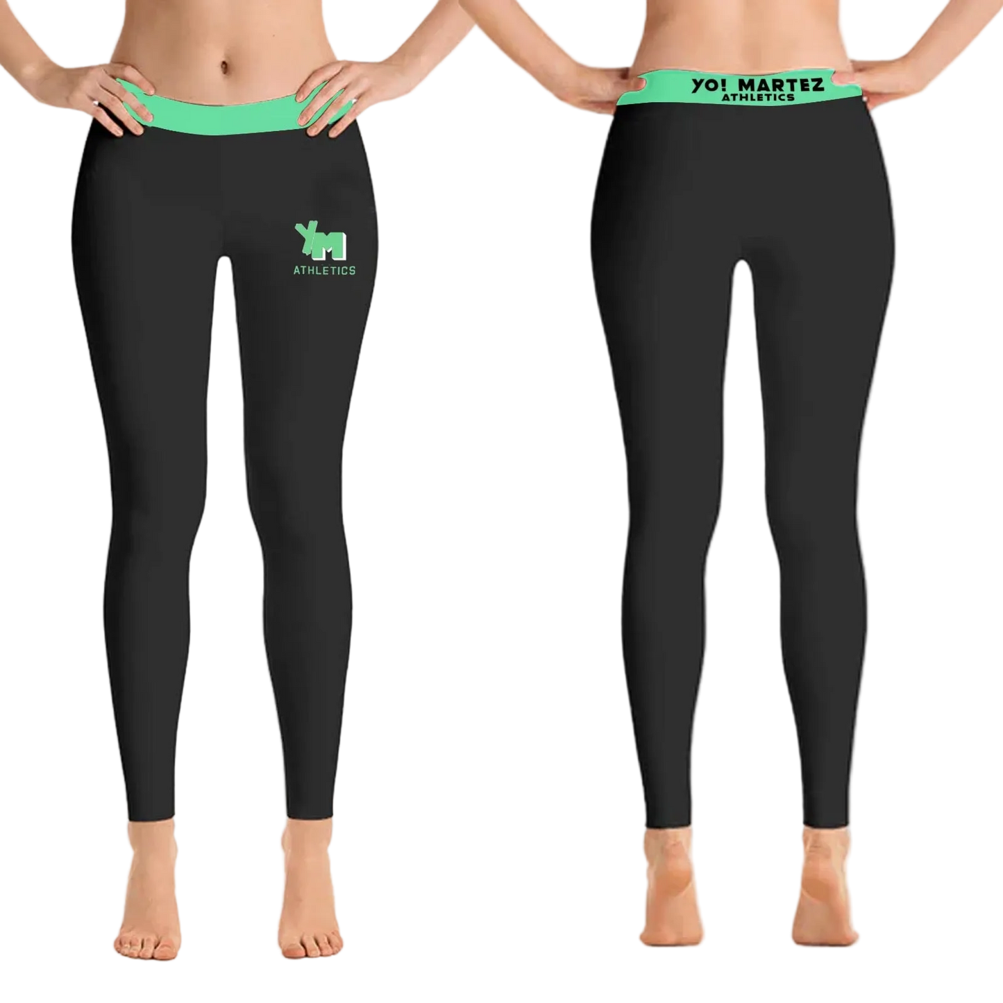 Black leggings with green waistband and  Yo! Martez Logo