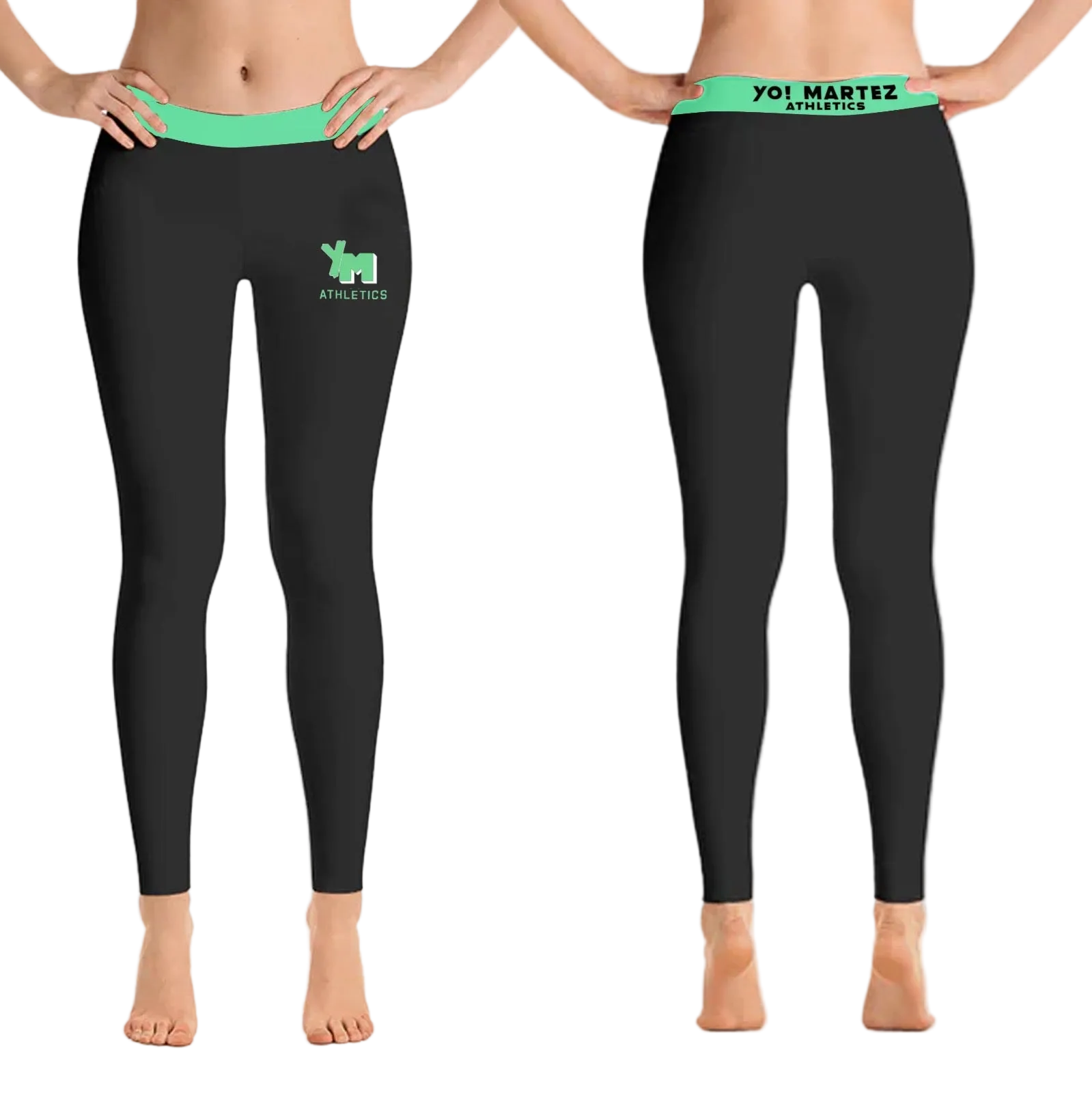 Black leggings with green waistband and  Yo! Martez Logo