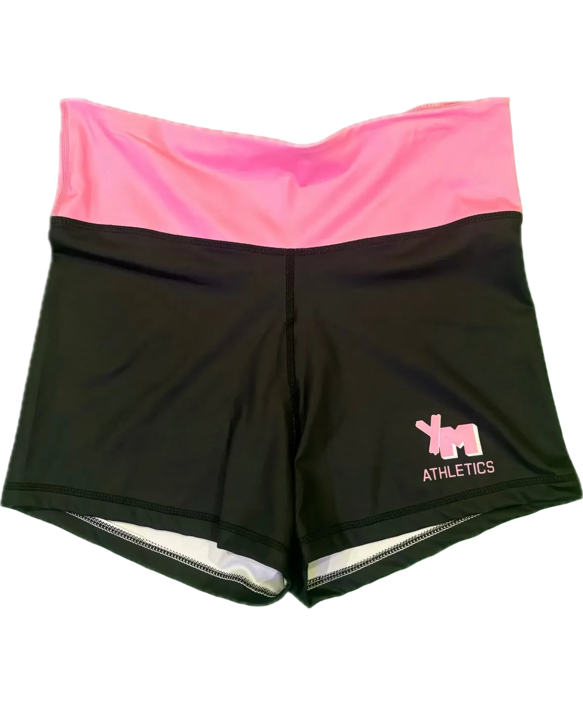 Black YM athletic shorts with pink waistband 