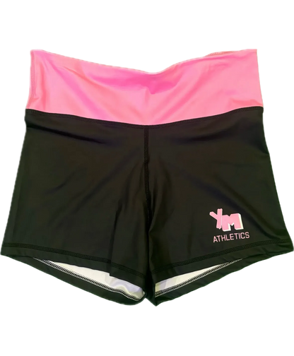 Black YM athletic shorts with pink waistband 