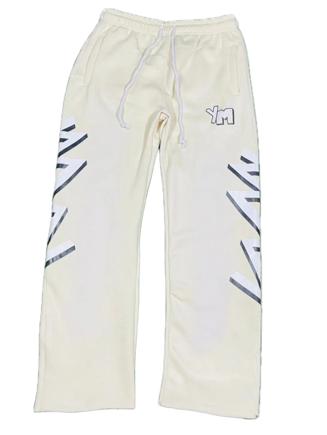 Cream color Yo! Martez sweatpants with black and white designs 